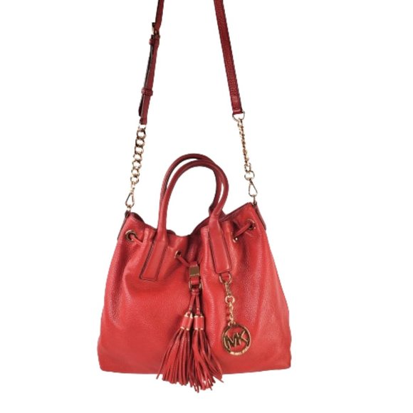 Michael Kors Camden Large Red Drawstring Satchel Leather Bag. - Picture 5 of 11